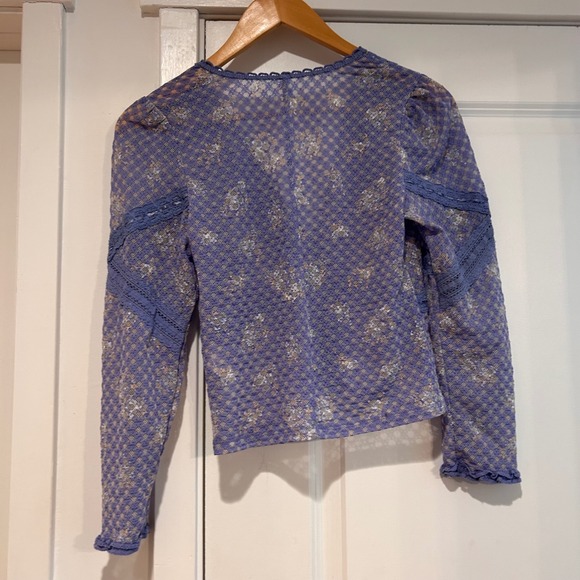 Free People Babydoll Lace Button Front Top Women's Large Sheer Festival Fairy - Picture 7 of 10